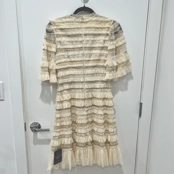 NWT Needle and Thread Nancy Frills Mini Dress in Champagne / Ivory, size 4 - Picture 4 of 6